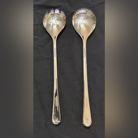 Vintage Sheffield England Silver Plated Serving Set Utensils Salad Spoon & Fork - Picture 4 of 6